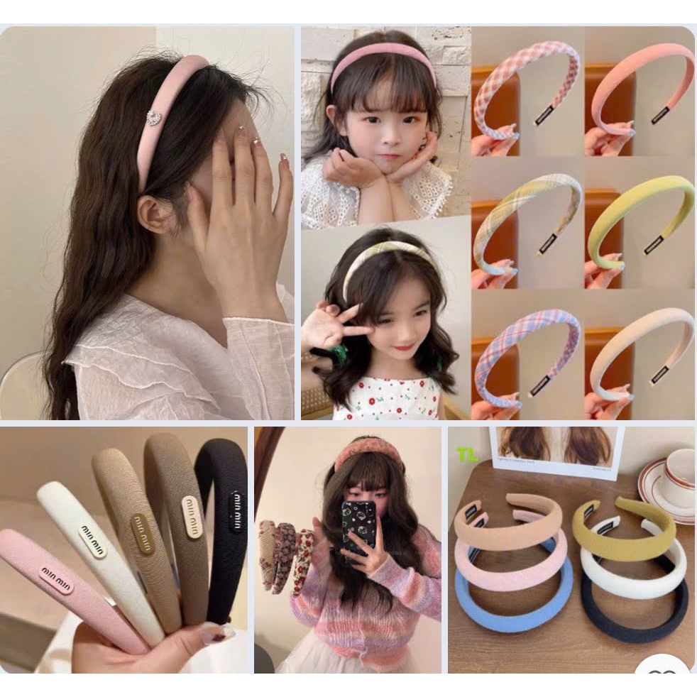 Cài bờm băng đô tóc đa năng họa tiết hoa caro trái tim nhiều mẫu phong cách Hàn sang trọng dễ thương