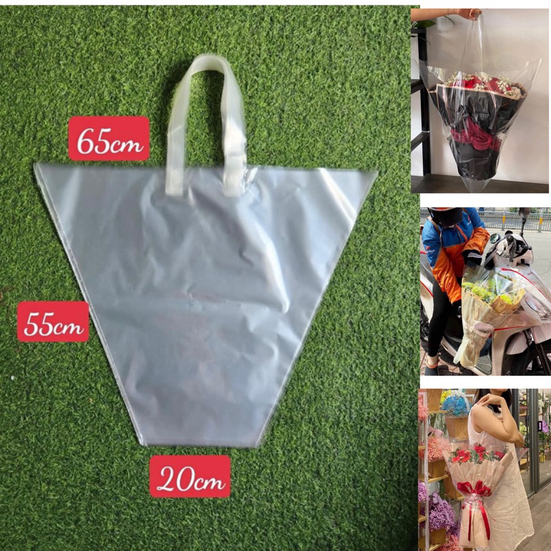 50 chiếc Túi tam giác đựng bó hoa túi tam giác trong suốt túi xách trong đựng bó hoa có đục sẵn lỗ sang chảnh, phong