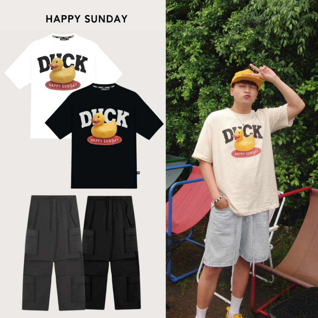[COMBO SIÊU SALE] Áo Thun Rubber Duck & Quần Dài Túi Hộp Local Brand Happy Sunday Form Rộng Unisex