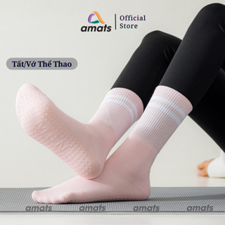 Tất / Vớ Chân Cao Cổ Nữ Freesize 35-39 Tập Yoga Pilates Len Co Giãn Đính Hạt Silicon Chống Trơn Trượt (Cao Cổ Kẻ Sọc)002