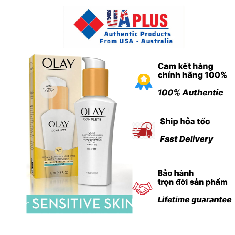 Kem duỡng ẩm chống nắng Olay Complete Daily Defense All Day Moisturizer SPF 30 Sensitive Skin 75ml - UA Plus
