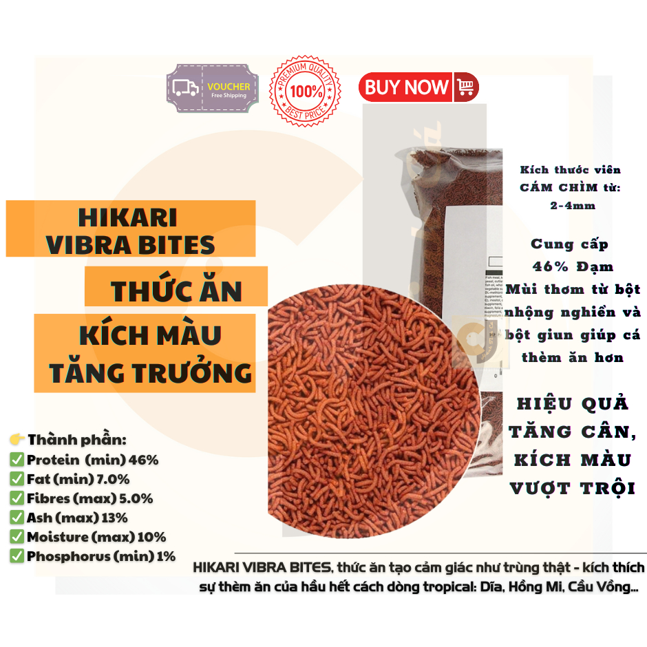 Hikari Vibra Bites - Thức ăn CHÌM CHẬM kích màu, tăng trưởng cho cá dĩa, cầu vồng, thần tiên, hồng m