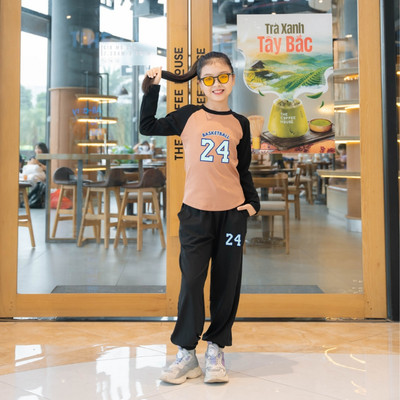 Đồ bộ dài tay bé gái in số 24 - Bộ thu đông bé gái  cân nặng từ 15-38kg-  Loza Kids BZ128