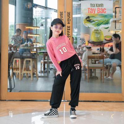 Đồ bộ dài tay bé gái in số 10 -  Bộ thu đông bé gái cân nặng từ 15-38kg-  Loza Kids SC131