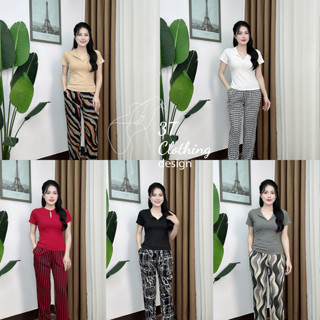 Set đồ bộ nữ sang chảnh quần dài phối áo thun tăm lạnh cổ trụ may kĩ chuẩn form tôn dáng bigsize 40 - 80kg mã B14