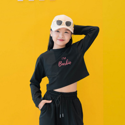 Áo croptop tay dài cho bé gái in chữ i'm baby chất cotton - Áo croptop dài tay bé gái Loza Kids CG2810