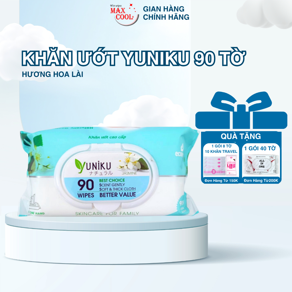 1 Gói Khăn Ướt Cao Cấp Yuniku 90 Tờ Xanh Ngọc Hương Lài - Hàng Chính Hãng Cao Cấp An Toàn Cho Bé