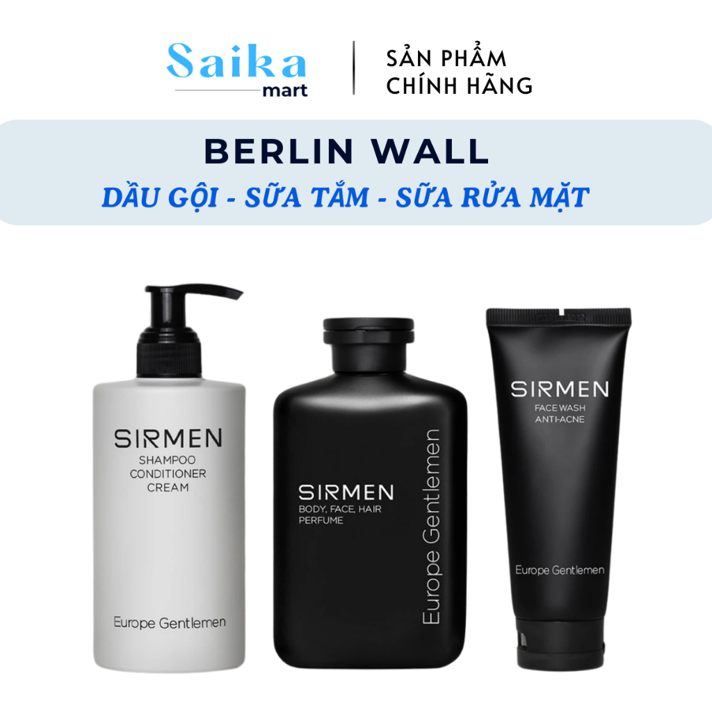 Giftbox Combo 3 BERLIN WALL - Sữa tắm gội nam và Dầu gội nam và Sữa rửa mặt nam SIRMEN