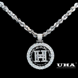 M15 Mặt và dây chuyền unisex hình kiểu dáng sang trọng, đính đá baguette cao câp sáng lấp lánh UHA