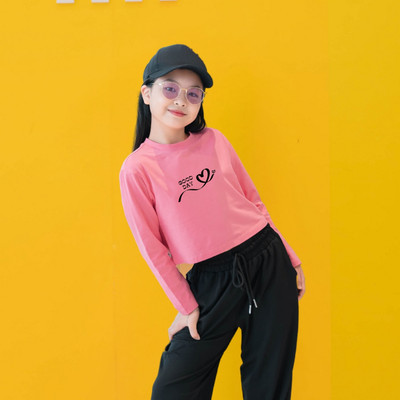 Áo croptop tay dài cho bé gái in chữ good day chất cotton - Áo croptop dài tay bé gái Loza Kids CG2812