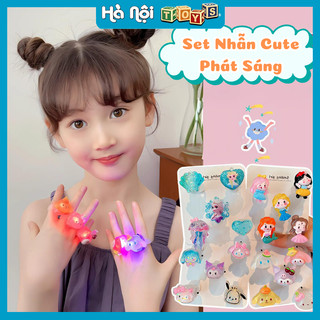 Đồ Chơi Set 5 Nhẫn Cute Phát Sáng Dành Cho Bé Với Nhiều Hình Kuromi, Thỏ Hồng, Công Chúa, Dâu Tây Elsa Cún Vàng Đáng Yêu