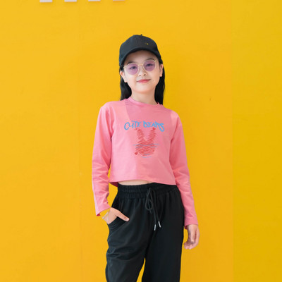 Áo croptop tay dài cho bé gái in chữ cute bears chất cotton - Áo croptop dài tay bé gái Loza Kids CG2814