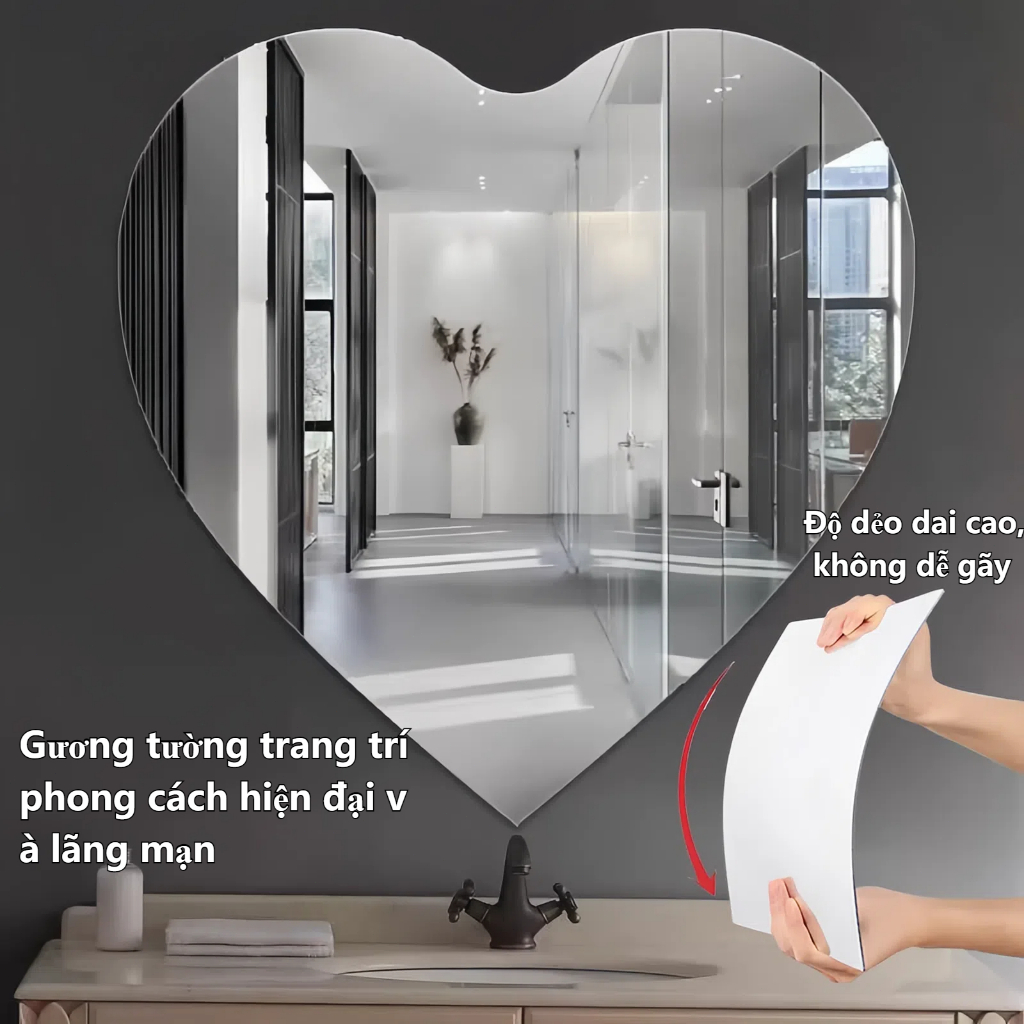 Gương tường tự dính Gương hình trái tim Gương tường Acrylic Gương mềm dán tường Gương dán