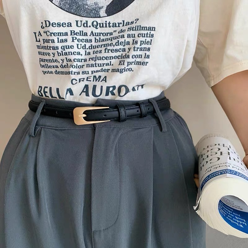 Thắt lưng da nam nữ da đẹp con thoi dày dặn bản nhỏ 1,5cm Camcamvintage dây nịt bản nhỏ dây lưng nam