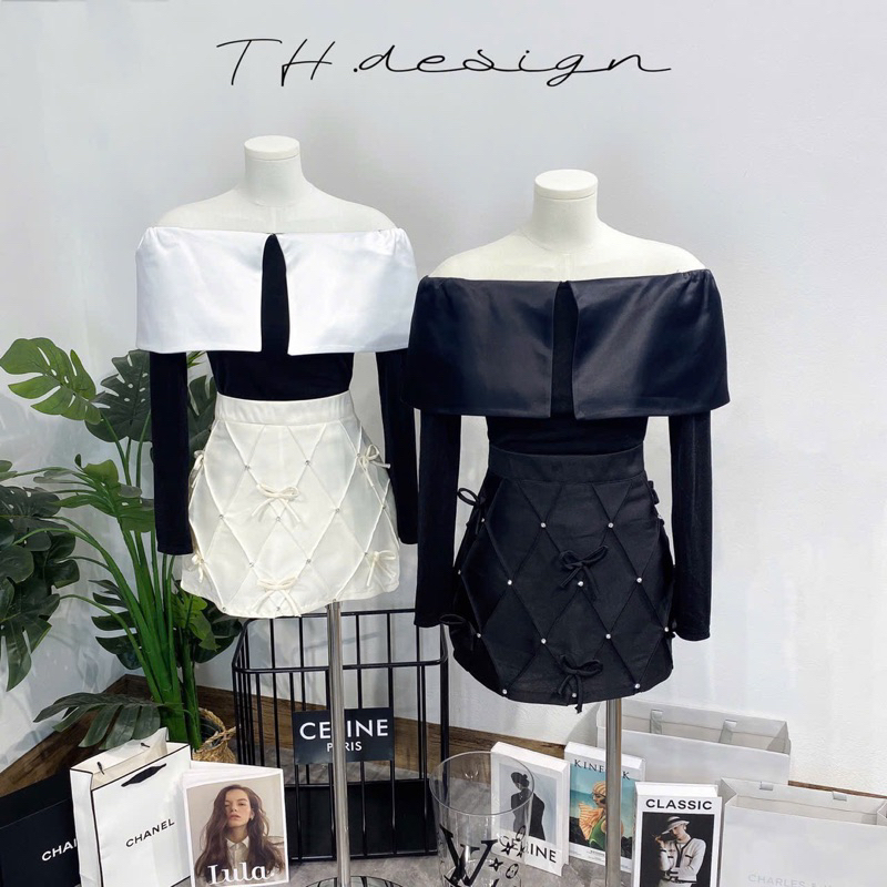 áo trễ vai pha màu thân thun TH