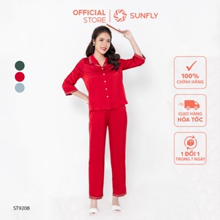 Bộ pijamas nữ SUNFLY lụa satin áo tay lỡ quần dài ST9208 đồ bộ nữ bộ mặc nhà thiết kế nhẹ nhàng thanh lịch