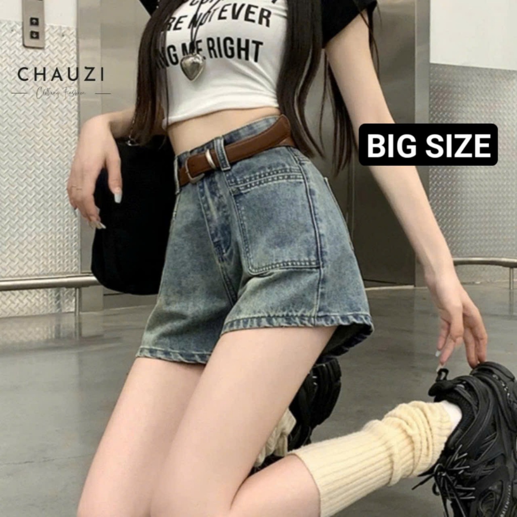 Quần Short Denim Chauzi Lưng Cao Phối Túi Trước Kèm Đai Cho Nữ Cao Cấp Phong Cách Thời Trang Hàn Quốc QD247 BIGSIZE | BigBuy360 - bigbuy360.vn