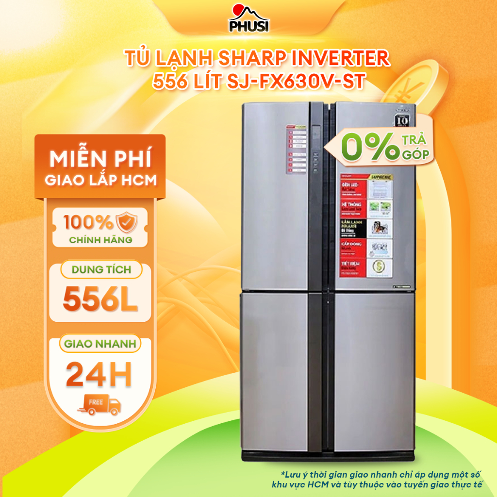[SJ-FX630V-ST] - [MIỄN PHÍ GIAO LẮP] - Tủ lạnh Sharp Inverter 556 lít SJ-FX630V-ST