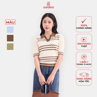 Áo thun nữ CARDINA chất liệu mongtoghi kiểu dáng cổ polo phối họa tiết kẻ bắt mắt trẻ trẻ trung lịch sự 4ALL14