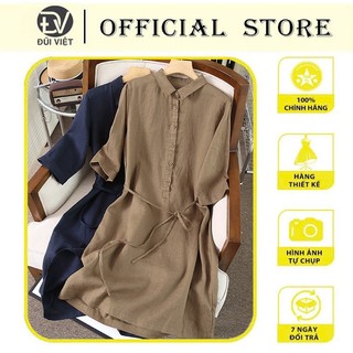 Đầm suông tay lỡ có cổ áo chất linen dễ mặc, tôn dáng da161
