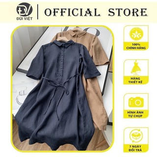 {Ảnh Thật + Freeship} Váy sơ mi nữ tay lỡ dáng dài 2 túi, Váy linen cao cấp che khuyết điểm tôn dáng da161