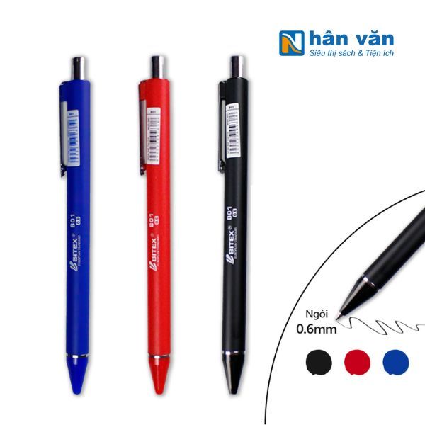 Bút Bi 0.6 mm Bitex Semi Ink B-B01 - Mực Xanh/Đỏ/Đen