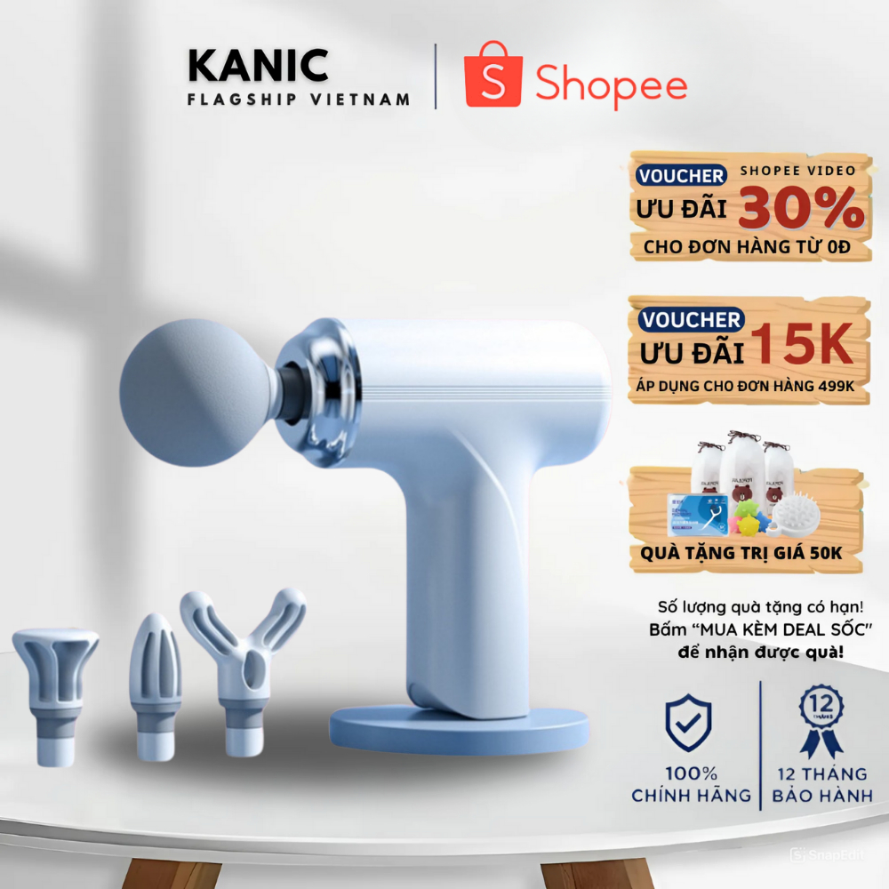 Máy Massage Cầm Tay Mini Cao Cấp KANIC Công Nghệ AI Cảm Biến Lực Nhấn Giúp Giảm Đau Mỏi, Giãn Cơ Sau Tập Luyện