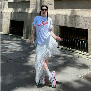 P072 - Chân váy tầng vạt chéo viền ren, chân váy retro vạt xéo cá tính