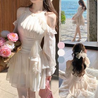  Váy voan hở vai nhún ngực ôm eo xoè hai tầng siêu xinh cho nàng mặc đi chơi dự tiệc -TLV20- Thiên Lý Fashion 