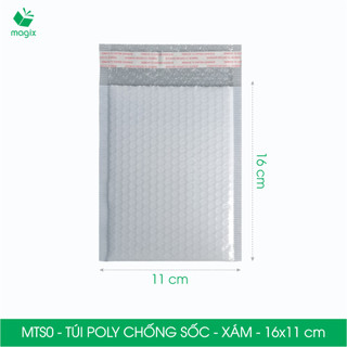 Mts0 - 16x11 cm - combo 25 túi poly niêm phong chống sốc, túi gói hàng, bọc chống sốc - xám