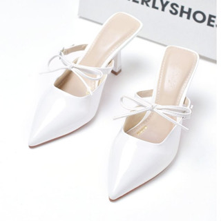 Giày Sục Cao Gót Mũi Nhọn 7cm Merly 1587 Bigsize 35-43 Quai Ngang Phụ Kiện Nơ Có Thể Tháo Rời Phong Cách Tiểu Thư