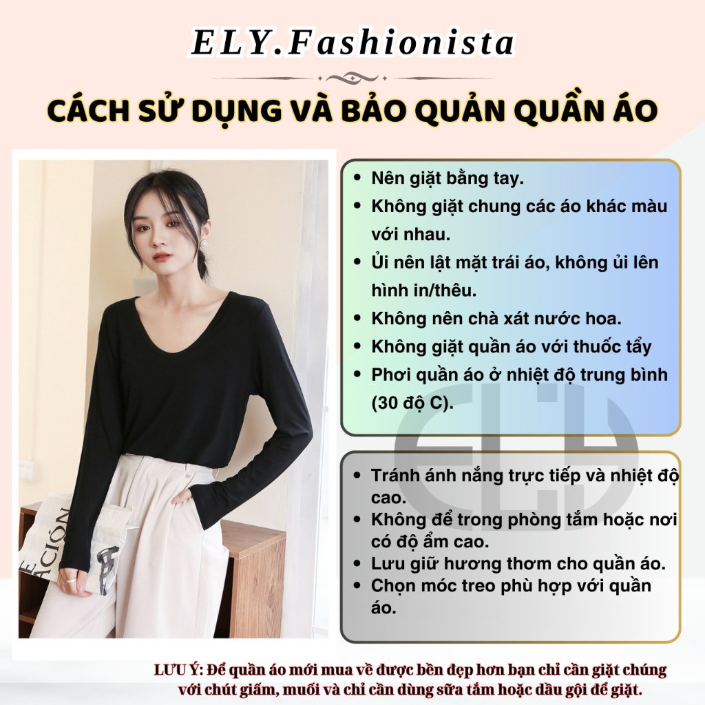Áo phông nữ dài tay cổ tim ELY chất cotton dẻo cao cấp co giãn áo thun nữ tay dài thu đông ELY289 | BigBuy360 - bigbuy360.vn