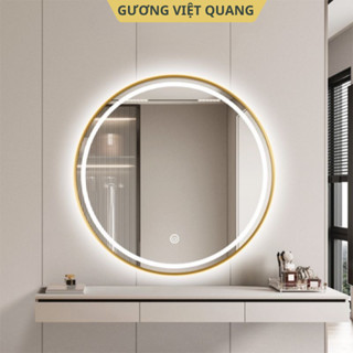 Gương Tròn Viền Thép Treo Tường Có Led 3 Màu Cảm Ứng Mặt Gương, Gương Treo Nhà Tắm, Nhà Vệ Sinh