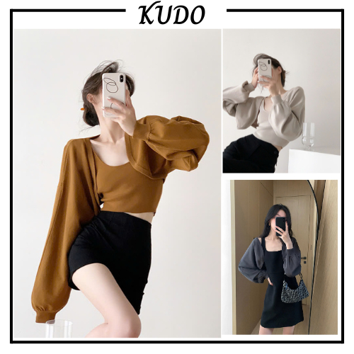 Áo khoác len cardigan dáng croptop vải len dệt kim dày dặn, Áo cardigan mặc thu đông kudoshop01