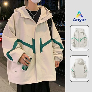 [Anyar] Áo khoác gió có mũ phối màu nổi bật cho cả nam và nữ kiểu dáng thời trang