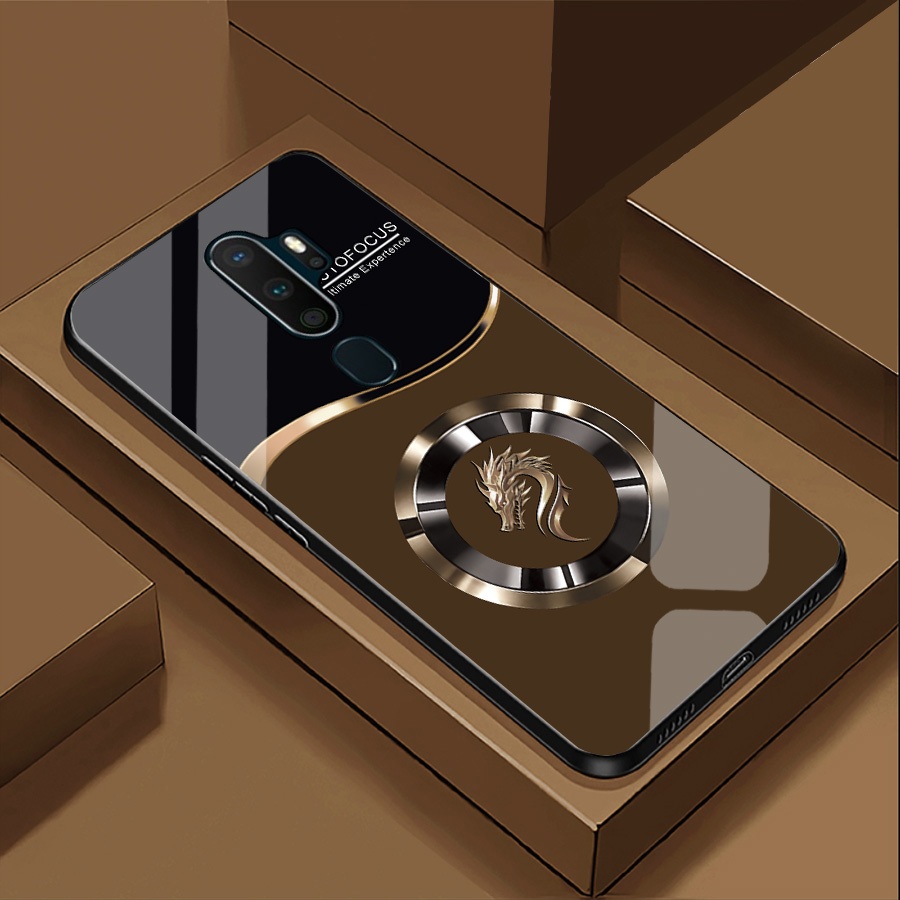 Ốp Lưng cho OPPO A5 2020, A9 2020 Mặt kính cường lực, cao cấp Họa tiết FOCUS RỒNG