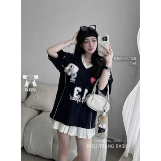 Set bộ áo thun cổ tim in số 13 kèm chân váy xòe VIENS STORE