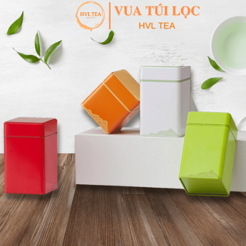 Hộp trà thiếc vuông chữ nhật hoạ tiết núi non mẫu mới - HVL TEA