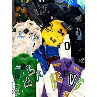 Áo Khoác Bóng Chày LV  Áo Varsity Chất Vải Dạ Tay Da Đủ Màu