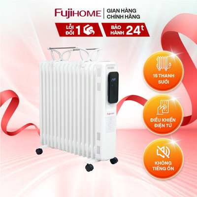 Máy sưởi dầu 15 thanh sưởi FUJIHOME OH8615 ấm dịu cả phòng, không khô da, không tiếng ồn