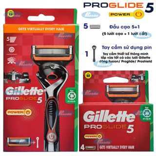 Dao cạo râu 5 lưỡi Gillette Proglide5 Power Red và hộp lưỡi thay thế (tay cầm xoay chiều sử dụng pin và đầu cạo 5+1)