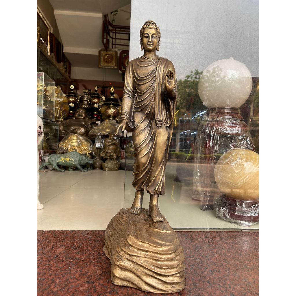 Tượng phật thích ca đứng ban phước bằng đồng cao 60cm, ngang 16cm,  sâu 13cm, đế 19x28cm, nặng 8kg