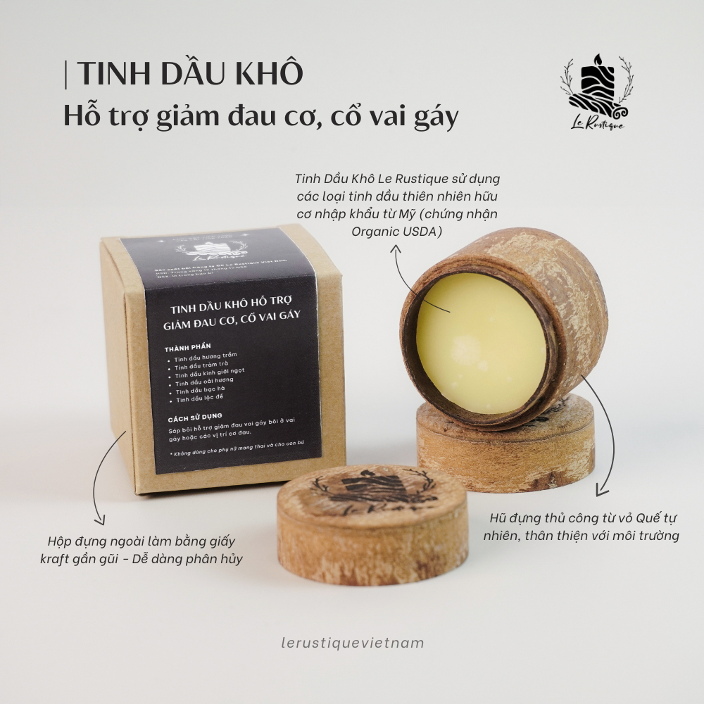 Tinh Dầu Khô Trị Liệu Le Rustique HỖ TRỢ GIẢM ĐAU CƠ, CỔ VAI GÁY - 20gram - Chính Hãng