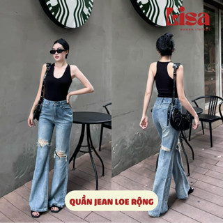 Quần jean loe nữ rách cá tính phong cách đường phố S084, Quần bò loe rộng chất jean cao cấp
