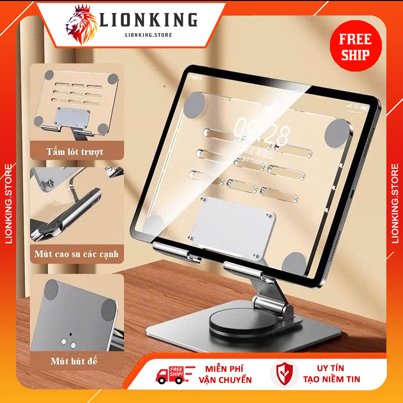 Gía đỡ Ipad Laptop để bàn gấp gọn L003 xoay 360 hợp kim nhôm đế Silicon chống trượt  - LionKing Stor