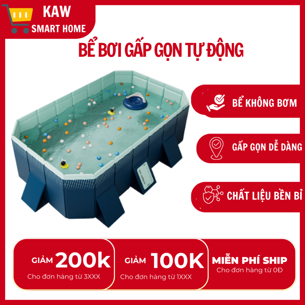 Hồ bơi,bể bơi trẻ em, bể bơi gấp gọn tự động KAW loại 1m6, 2m1,2m6, 3m, 4m - Bảo Hành Chính Hãng