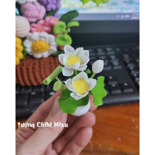 Chậu hoa sen trắng bằng đất sét Nhật