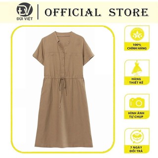 Đầm linen nữ thiết kế dáng suông kèm dây rút eo, 2 túi sườn mẫu mới Đũi Việt
