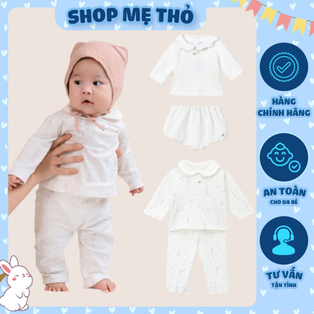 [Nous premium petit] Bộ dài tay Nous premium petit party thu đông nỉ chần bông dày ấm áp xinh xắn th