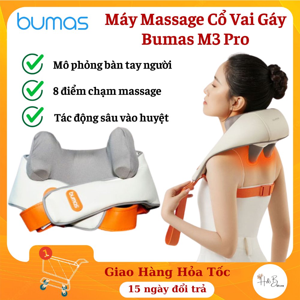 Máy Massage Cổ Vai Gáy Bumas M3 Pro - Massage Chườm Ấm 8 Điểm Chạm, Massage Sâu Cải Thiện Nhức Mỏi